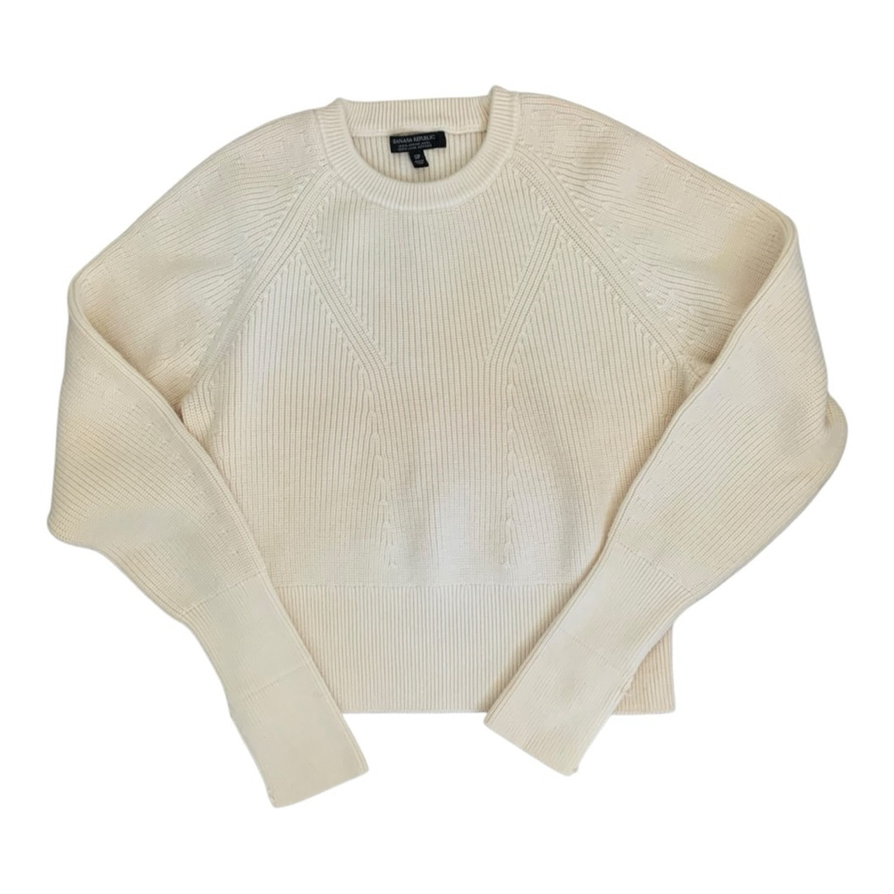 Banana Republic Off White Merino Wool Crew Neck Sweater Small Petite